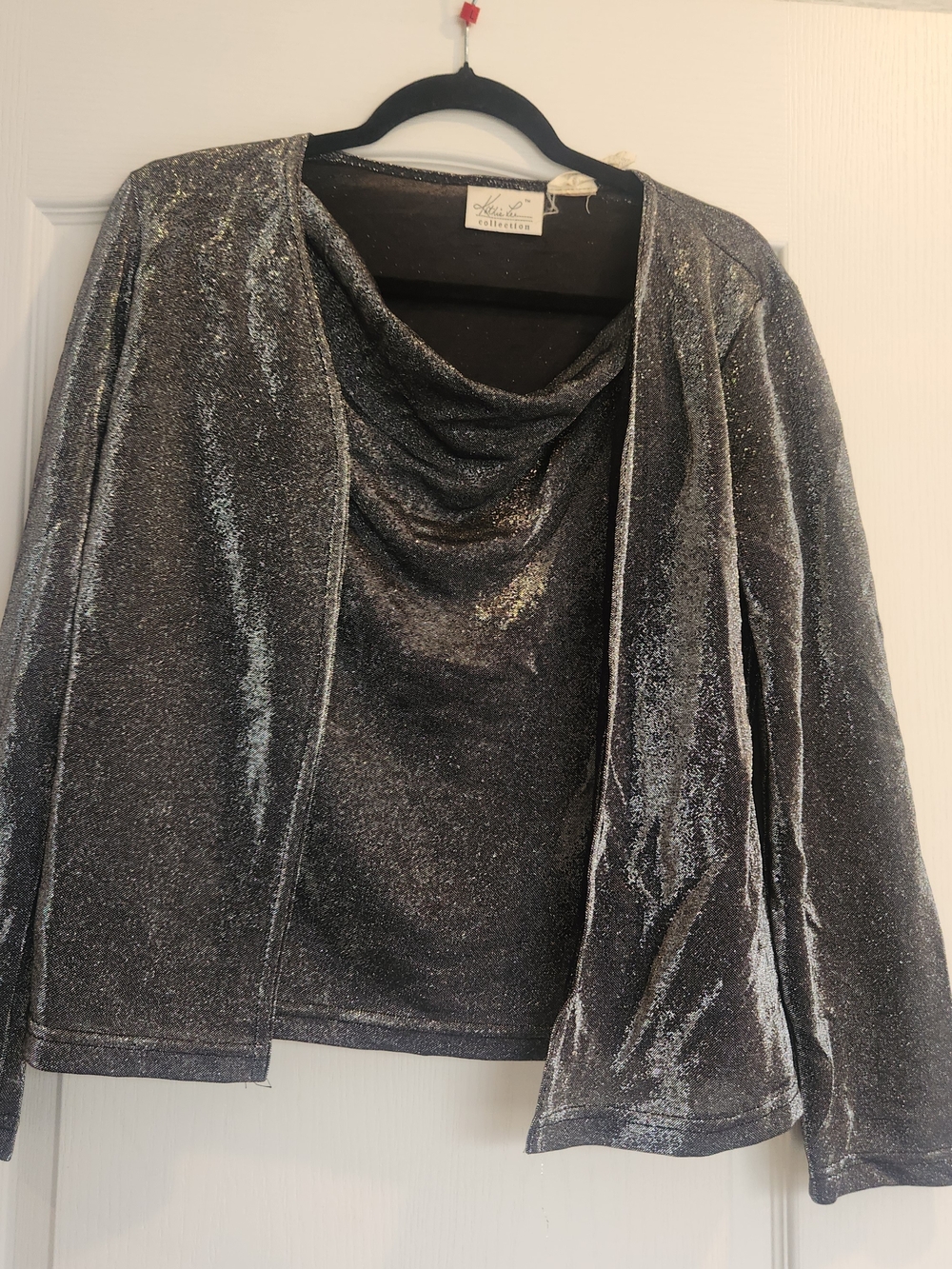 Kathie Lee Collection Silver Shimmer Cowl Neck Top M Euc